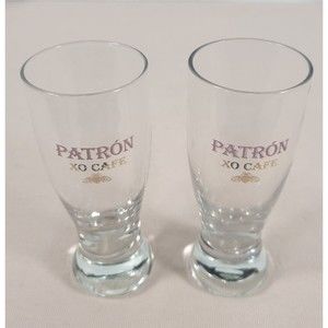 PATRON XO CAFE etched and gold lettering shot glass set of 2
